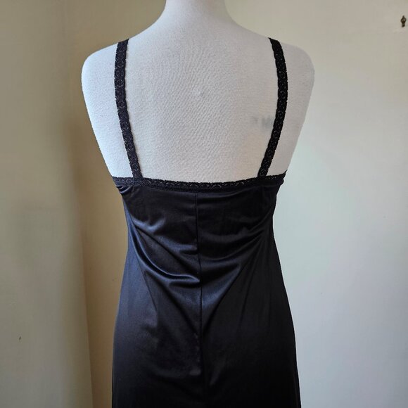 Vintage 70s Black Lace Sexy Slip Dress Nightgown Nylon Lingerie Glam S/M USA - Picture 5 of 6